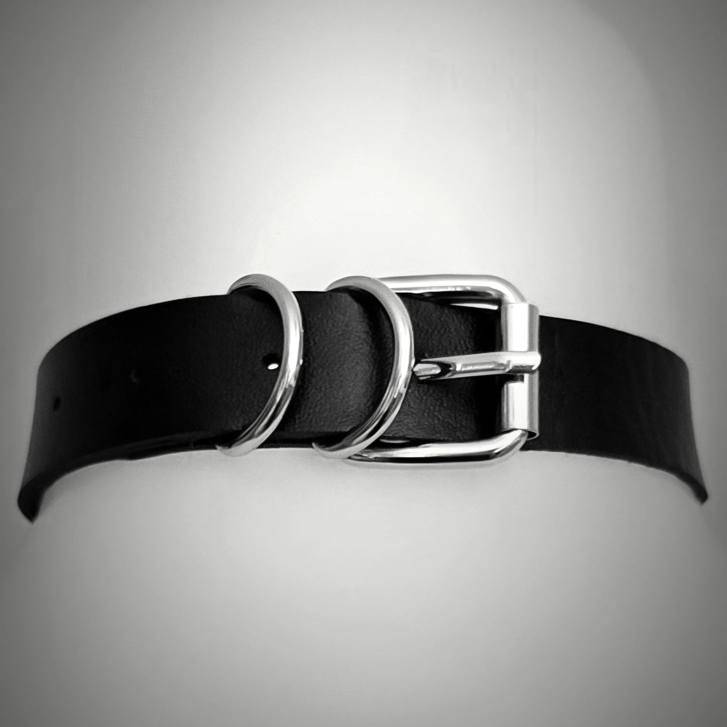 Black Faux Leather Collar Choker Necklace With Silver Bell